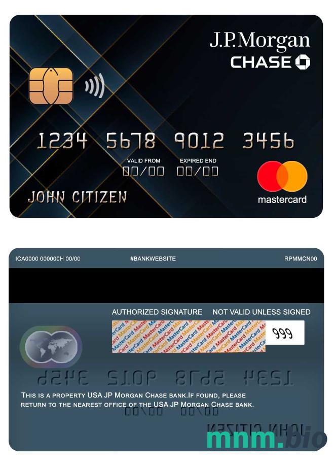 USA JP Morgan Chase bank przykład karty mastercard w formacie PSD